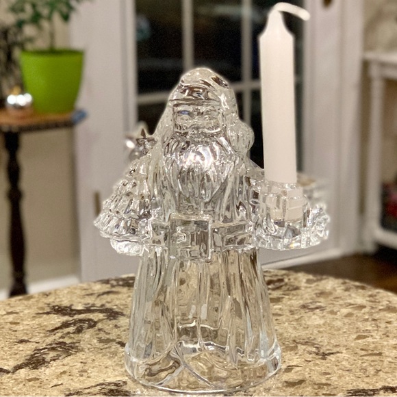 Old World Santa Claus Candle Holder Crystal Glass Christmas ISC Vintage USA 7.5” - Picture 11 of 12